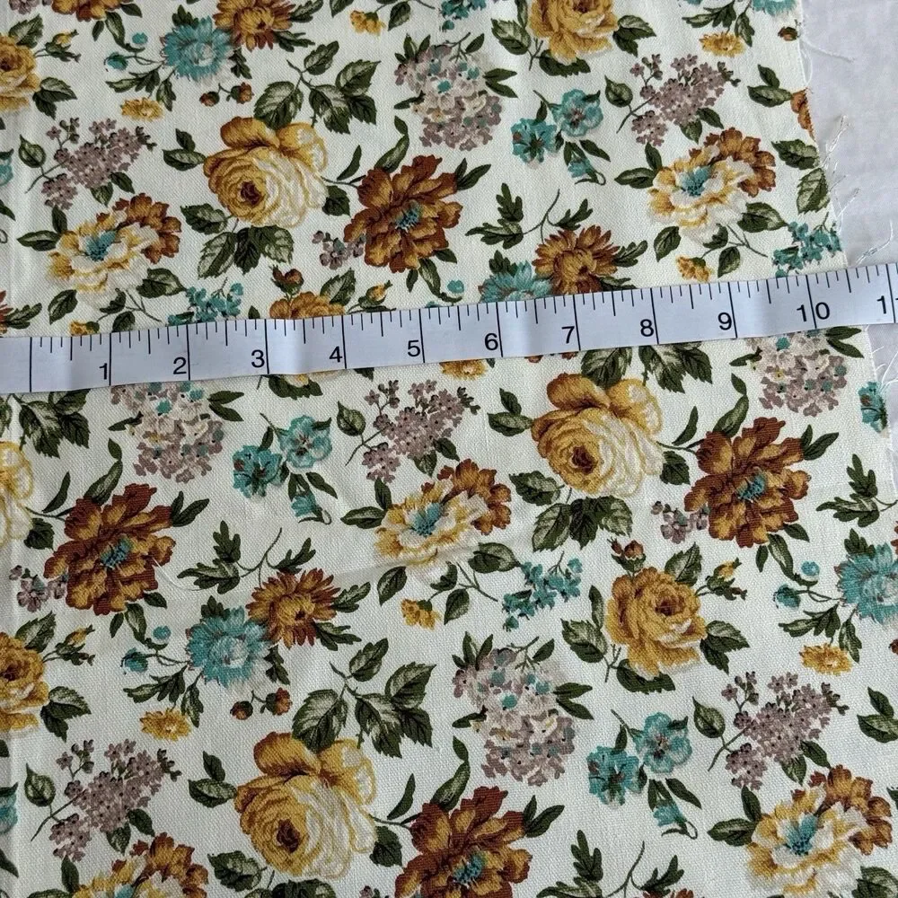 Vtg 50s Waverly Quaker Lady Brown Gold Aqua Floral Cotton Home Decor Fabric Lot
